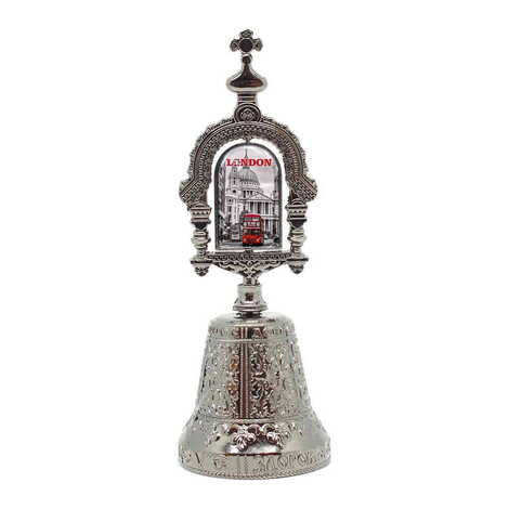 London Themed Collectible Souvenir Double Face Spinner Metal Bell - Golden Color