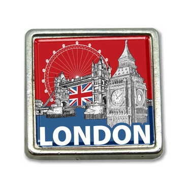 London Themed Collectible Souvenir Metal Square Pin 18x18 mm - Thumbnail