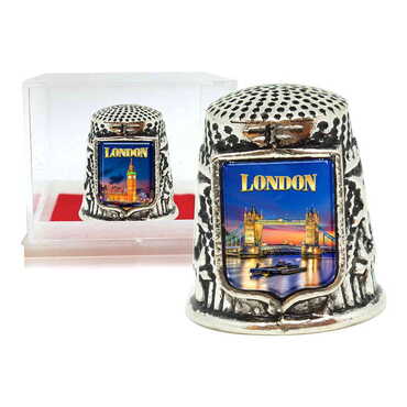 Myros - London Themed Collectible Souvenir Thimble With Gift Box - Shield Shape 20x25 mm