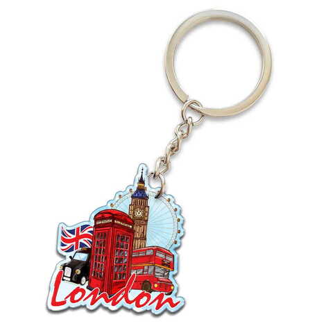 London Themed Custom Shape Double Face Printed Epoxy Keychain