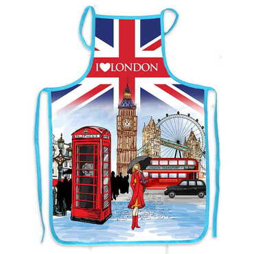 London Themed Customised Digital Printed Cotton Apron 500x700 mm - Thumbnail