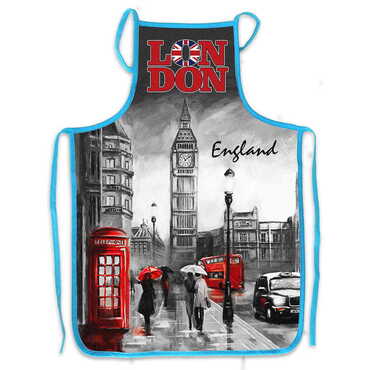 London Themed Customised Digital Printed Cotton Apron 500x700 mm - Thumbnail