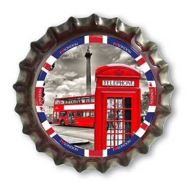 London Themed Customised Epoxy Metal Bottle Cap Magnet 30x10 mm - Myros