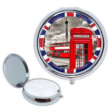 London Themed Customised Epoxy Round Pill Box 50x15 mm - Myros