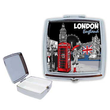 London Themed Customised Epoxy Square Pill Box 54x58x18 mm - Myros