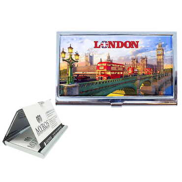 Myros - London Themed Customised Metal Card Holder 94x60x8 mm