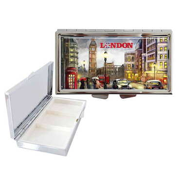 London Themed Customised Metal Epoxy Rectangular Pill Box 84x45x13 mm - Myros