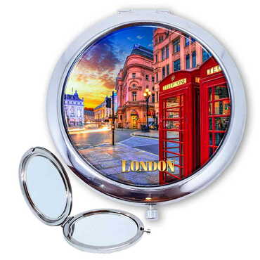 Myros - London Themed Customised Metal Epoxy Travel Make Up Compact Mirror 70x11 mm