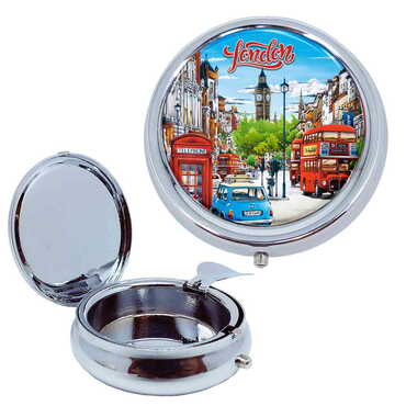 Myros - London Themed Customised Metal Epoxy Travel Pocket Ashtray 50x15 mm