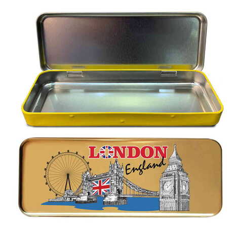 London Themed Customised Metal Tin Pencil Case 210x80x25 mm