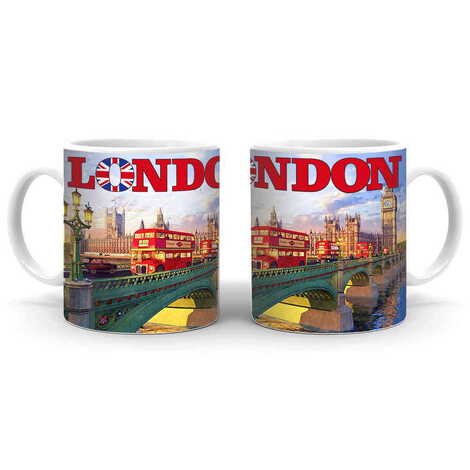 London Themed Customised Porcelain Souvenir Travel Mug 80x95 mm