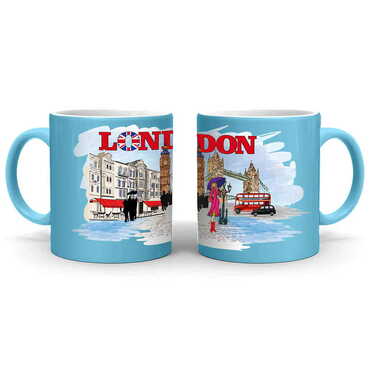 London Themed Customised Serigraphy Printed Ceramic Mug 82x90 mm - Thumbnail