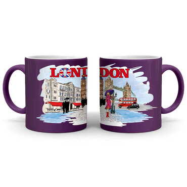 London Themed Customised Serigraphy Printed Ceramic Mug 82x90 mm - Thumbnail