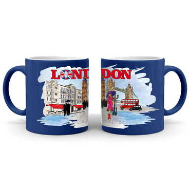 London Themed Customised Serigraphy Printed Ceramic Mug 82x90 mm - Thumbnail