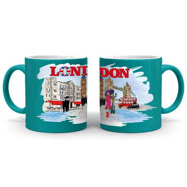 London Themed Customised Serigraphy Printed Ceramic Mug 82x90 mm - Thumbnail