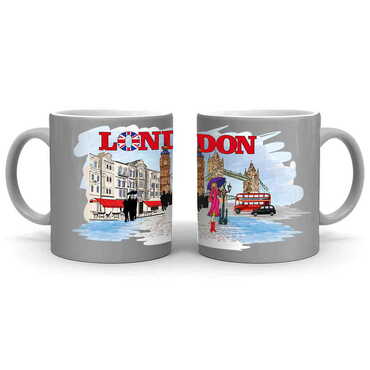 London Themed Customised Serigraphy Printed Ceramic Mug 82x90 mm - Thumbnail