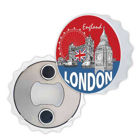 London Themed Customised UV Printed Bottle Cap Shaped Plastic Base Bottle Opener 58x15 mm