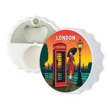 Myros - London Themed Customised Uv Printed Bottle Cap Shaped Plastic Base Bottle Opener 63x15 mm