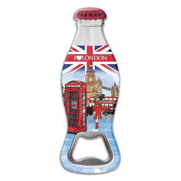 Myros - London Themed Customised Uv Printed Coca Cola Bottle Shape Plastic Base Bottle Opener 42x120 mm