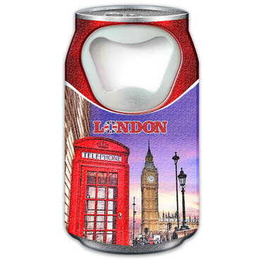 Myros - London Themed Customised UV Printed Coca Cola Bottle Shape Plastic Base Bottle Opener 43x80 mm