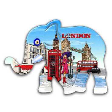 Myros - London Themed Customised UV Printed Plastic Base Elephant Shaped Fridge Magnet 86x62 mm