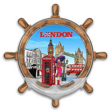 Myros - London Themed Customised UV Printed Plastic Base Marin Rudder Shaped Fridge Magnet 82x82 mm