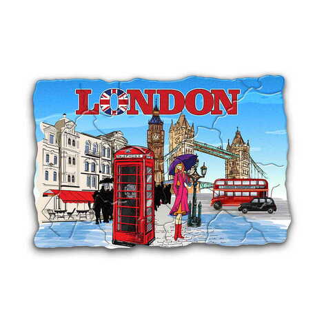 London Themed Customised UV Printed Plastic Base Mosaic Pattern Rectangle Fridge Magnet 80x50 mm - 1