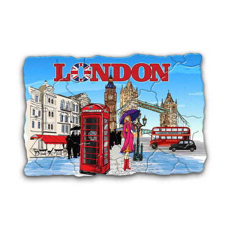 London Themed Customised UV Printed Plastic Base Mosaic Pattern Rectangle Fridge Magnet 80x50 mm