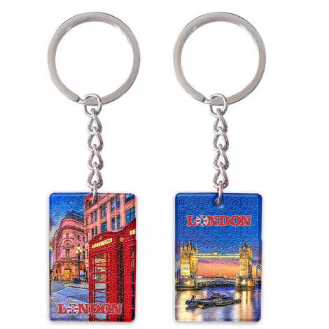 London Themed Customised UV Printed Plastic Base Rectangle Keyring 31x106 mm - 1
