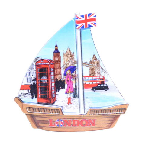 London Themed Customised UV Printed Plastic Base Sail Ship Shaped Fridge Magnet 77x80 mm - 1