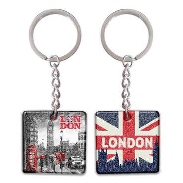 Myros - London Themed Customised UV Printed Plastic Base Square Keyring 38x100 mm