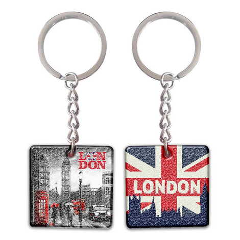 London Themed Customised UV Printed Plastic Base Square Keyring 38x100 mm