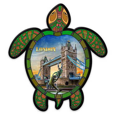 London Themed Customised UV Printed Plastic Base Turtle Shaped Fridge Magnet 80x74 mm - Myros