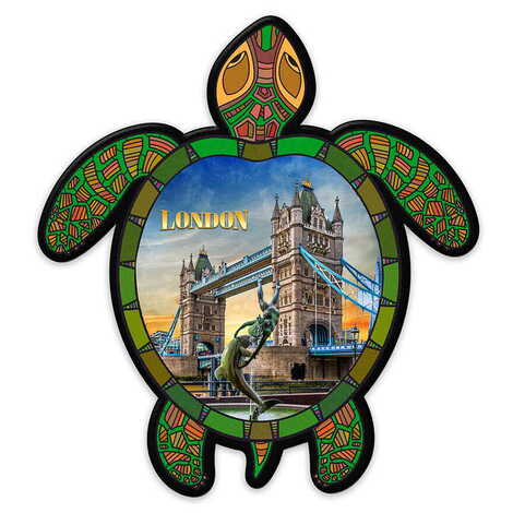 London Themed Customised UV Printed Plastic Base Turtle Shaped Fridge Magnet 80x74 mm - 1