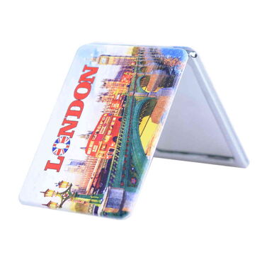 Myros - London Themed Customised Uv Printed Rectangle Compact Mirror 85x62x11 mm