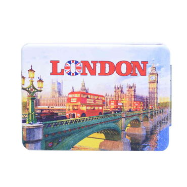 London Themed Customised Uv Printed Rectangle Compact Mirror 85x62x11 mm - Thumbnail