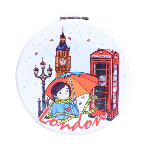 London Themed Customised Uv Printed Round Compact Mirror 72x11 mm