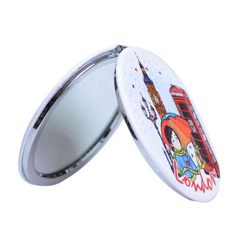 London Themed Customised Uv Printed Round Compact Mirror 72x11 mm