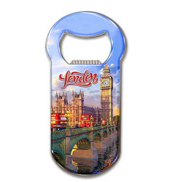 London Themed Customizable Metal Magnetic Bottle Opener 90x45 mm - Thumbnail