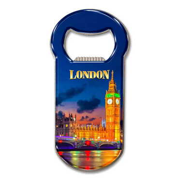 London Themed Customizable Metal Magnetic Bottle Opener 90x45 mm - Thumbnail