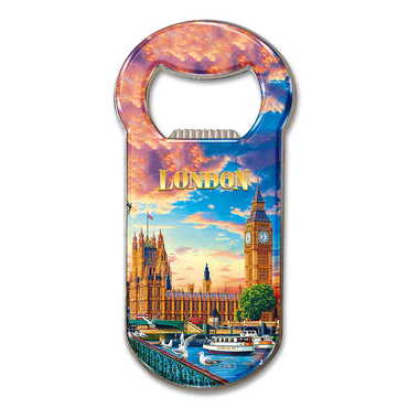 London Themed Customizable Metal Magnetic Bottle Opener 90x45 mm - Thumbnail