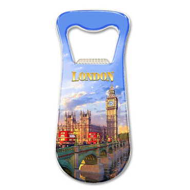 London Themed Customizable Metal Magnetic Bottle Opener 95x42 mm - Thumbnail