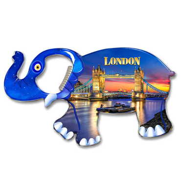 Myros - London Themed Elephant Shaped Metal Magnetic Bottle Opener 98x61 mm