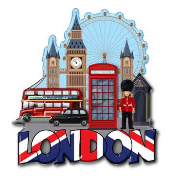 London Themed Epoxy Dome Cut Out Special Shape Souvenir Fridge Magnet - Thumbnail