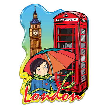 London Themed Epoxy Dome Cut Out Special Shape Souvenir Fridge Magnet - Thumbnail