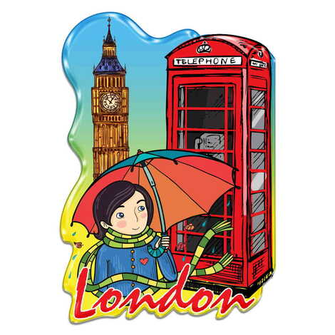 London Themed Epoxy Dome Cut Out Special Shape Souvenir Fridge Magnet