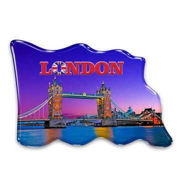 Myros - London Themed Epoxy Dome Flag Shaped Souvenir Fridge Magnet 70x50 mm