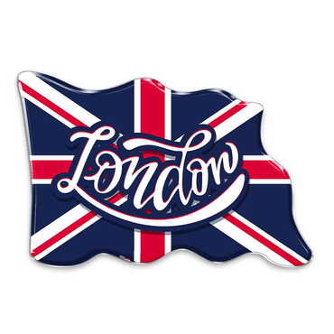 London Themed Epoxy Dome Flag Shaped Souvenir Fridge Magnet 70x50 mm - Thumbnail