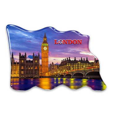 London Themed Epoxy Dome Flag Shaped Souvenir Fridge Magnet 70x50 mm - Thumbnail