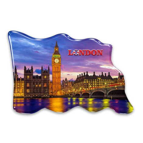 London Themed Epoxy Dome Flag Shaped Souvenir Fridge Magnet 70x50 mm